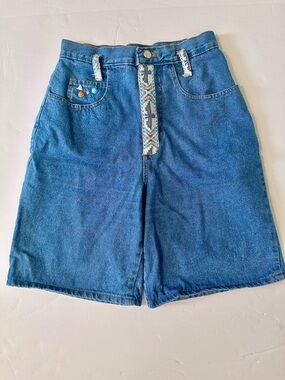 Vintage High-Waist Jean Shorts Women Small Embroidery Embellished En Chante